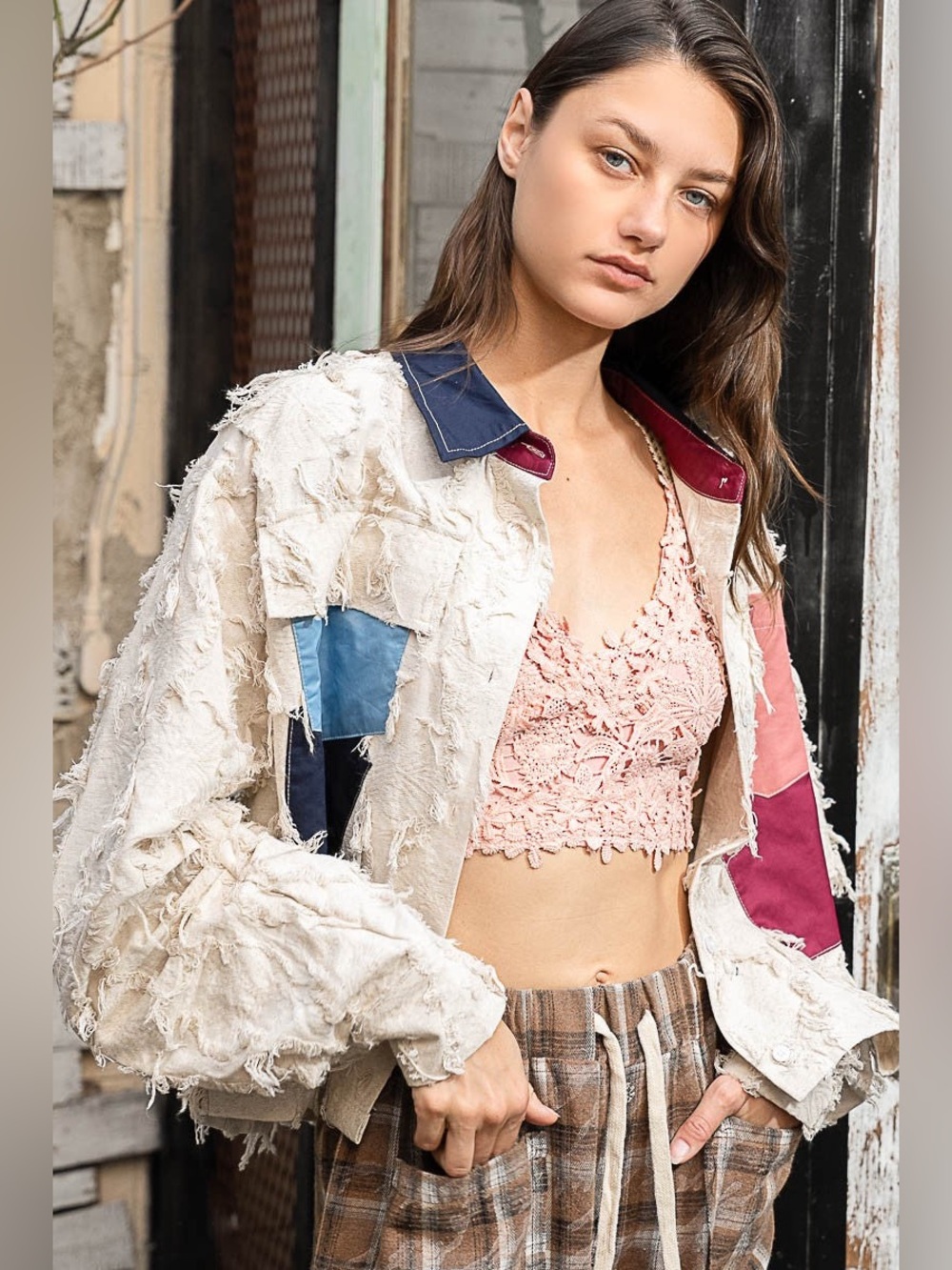POL Patchwork Textured Top/Shacket - Picture 4 of 4